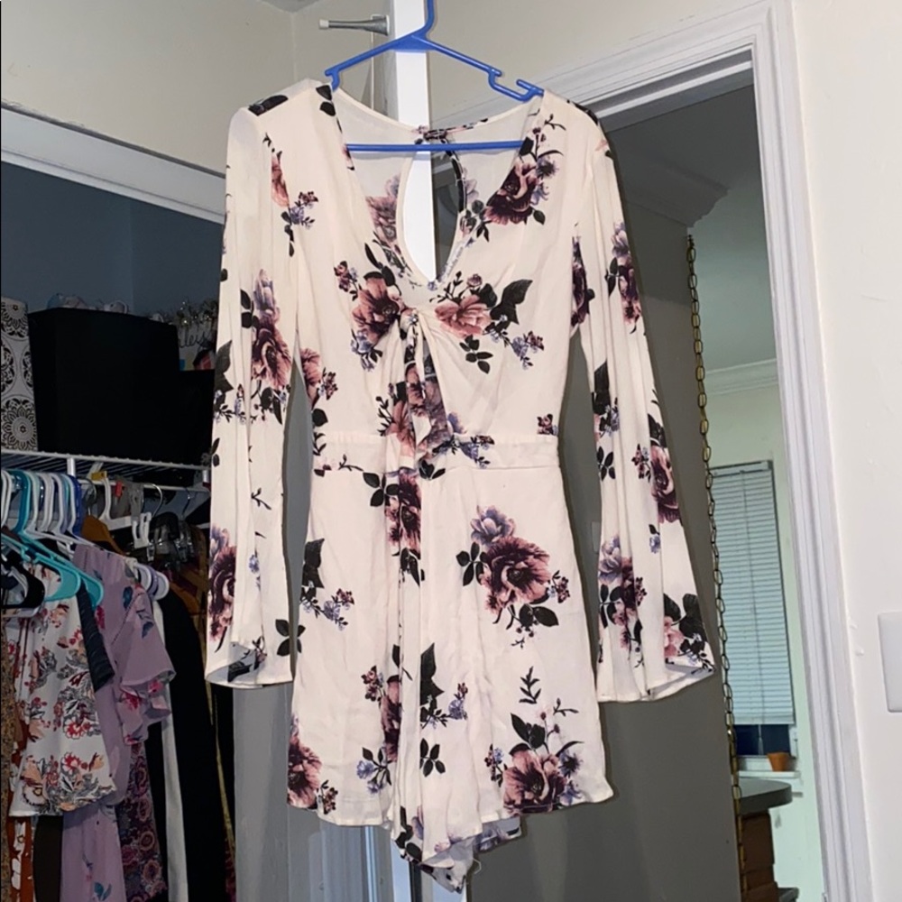 Tie front floral romper